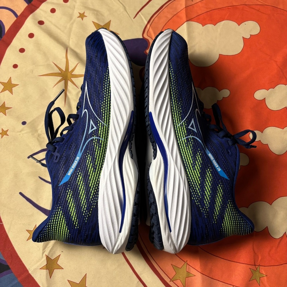 Mizuno Wave Rider 28 Mens Running Shoes Blue Lime Athletic Sneakers Size 9 Walk - Picture 4 of 11